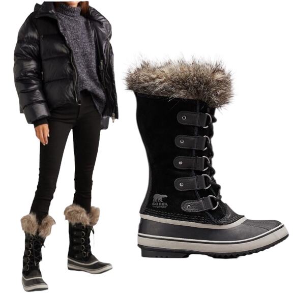 Sorel Joan of Arctic Waterproof Snow Boots Faux Fur Black Size 7 - Picture 2 of 10